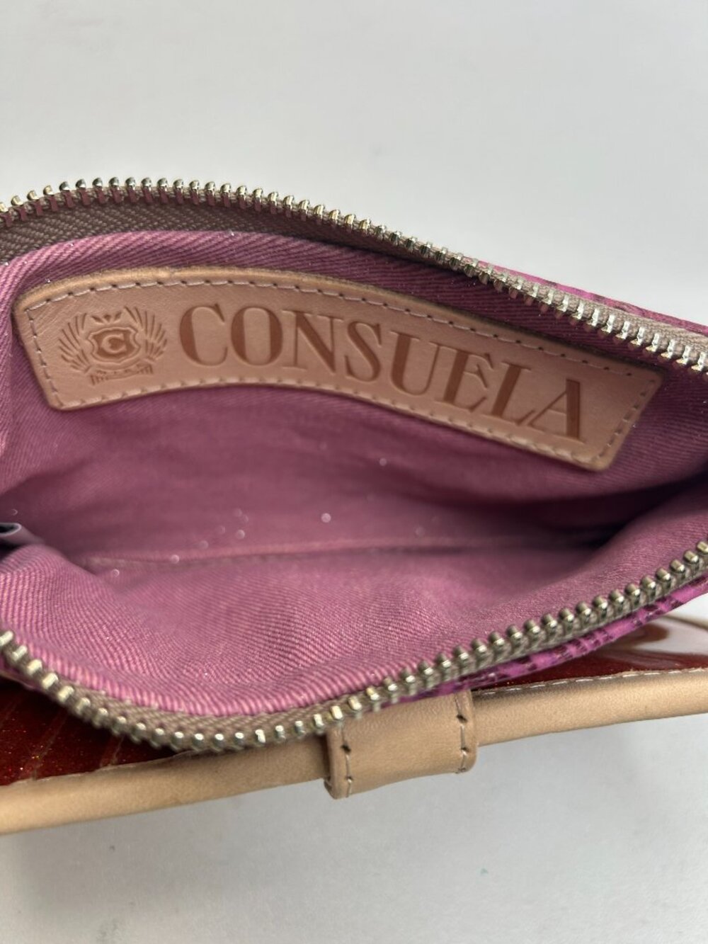 C0NSUELA Slim Wallet Mena Tooled Embossed Leather Fuchsia - Picture 8 of 8